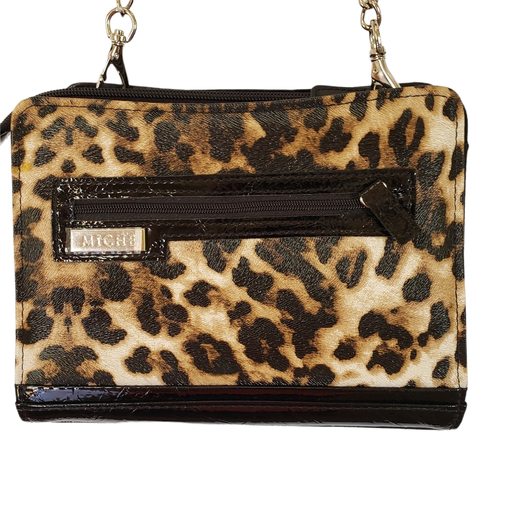 Miche Interchangeable Handbag Purse Petite Base Bag Leopard Xtra shell Gold Blac